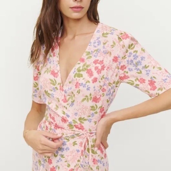 NWT Reformation Laurent Pink Floral Wrap Midi Dress V-Neck Size Small - Picture 3 of 10